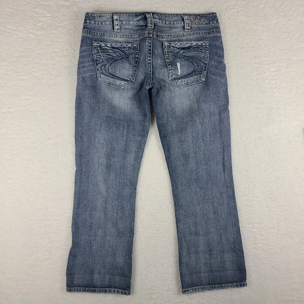 Silver Jeans Womens 30‎ Blue Santorini Capri Distress Light Wash Denim